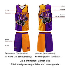 Benutzerdefinierter Orange Violett Basketball Jersey Uniform Anzug gedruckt Ihr Logo Name Nummer