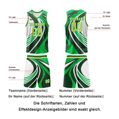 Benutzerdefinierter Grün Gelb Basketball Jersey Uniform Anzug gedruckt Ihr Logo Name Nummer