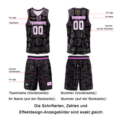 Benutzerdefinierter Schwarz Flieder Basketball Jersey Uniform Anzug gedruckt Ihr Logo Name Nummer