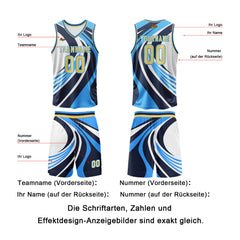 Benutzerdefinierter Blau Gelb Basketball Jersey Uniform Anzug gedruckt Ihr Logo Name Nummer