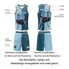 Benutzerdefinierter Grau Blau Basketball Jersey Uniform Anzug gedruckt Ihr Logo Name Nummer