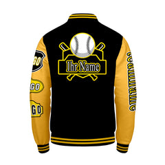 Maßgeschneiderte Schwarz Gelb Letterman Varsity Jacket Individuelle Stickerei  Druck nach Ihrem Wunsch