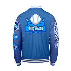 Maßgeschneiderte Blau Letterman Varsity Jacket Individuelle Stickerei  Druck nach Ihrem Wunsch