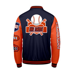 Maßgeschneiderte Marine Orange Letterman Varsity Jacket Individuelle Stickerei  Druck nach Ihrem Wunsch