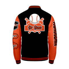 Maßgeschneiderte Schwarz Orange Letterman Varsity Jacket Individuelle Stickerei  Druck nach Ihrem Wunsch