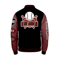 Maßgeschneiderte Schwarz Rot Letterman Varsity Jacket Individuelle Stickerei  Druck nach Ihrem Wunsch