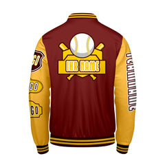 Maßgeschneiderte Rot Gelb Letterman Varsity Jacket Individuelle Stickerei  Druck nach Ihrem Wunsch