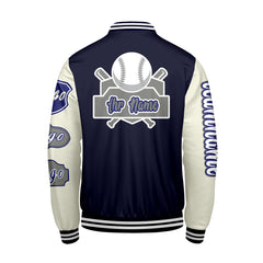 Maßgeschneiderte Marine Weiß Letterman Varsity Jacket Individuelle Stickerei Druck nach Ihrem Wunsch
