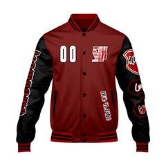 Maßgeschneiderte Rot Schwarz Letterman Varsity Jacket Individuelle Stickerei  Druck nach Ihrem Wunsch