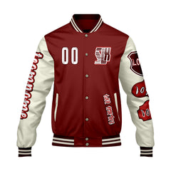 Maßgeschneiderte Rot Weiß Letterman Varsity Jacket Individuelle Stickerei  Druck nach Ihrem Wunsch