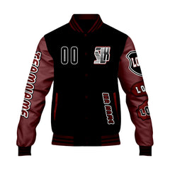 Maßgeschneiderte Schwarz Rot Letterman Varsity Jacket Individuelle Stickerei  Druck nach Ihrem Wunsch