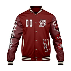 Maßgeschneiderte Rot Letterman Varsity Jacket Individuelle Stickerei  Druck nach Ihrem Wunsch