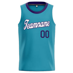 Benutzerdefinierte Authentisch Basketball Trikot Blaugrün-Violett-Weiß