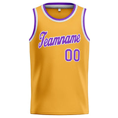 Benutzerdefinierte Authentisch Basketball Trikot Gelb-Lila-Weiß
