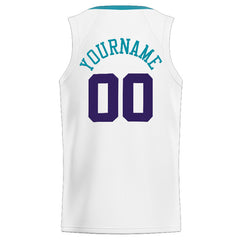 Benutzerdefinierte Authentisch Basketball Trikot Weiß-Blaugrün-Lila