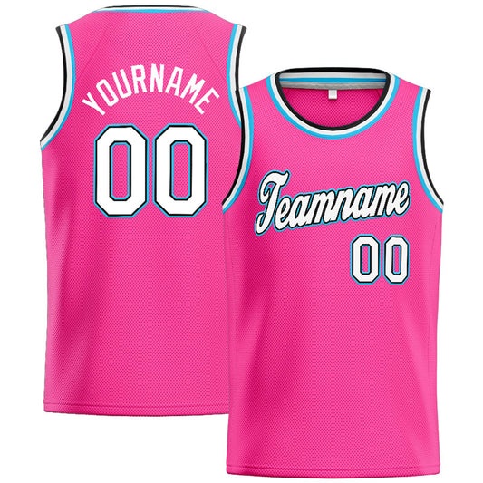 Benutzerdefinierte Authentisch Basketball Trikot Rosa-Weiß-Hellblau