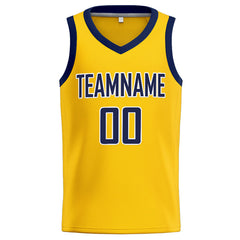 Benutzerdefinierte Authentisch Basketball Trikot Gelb-Marine-Weiß