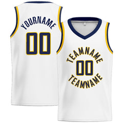 Benutzerdefinierte Authentisch Basketball Trikot Weiß-Marine-Gelb