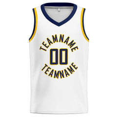 Benutzerdefinierte Authentisch Basketball Trikot Weiß-Marine-Gelb