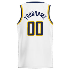 Benutzerdefinierte Authentisch Basketball Trikot Weiß-Marine-Gelb