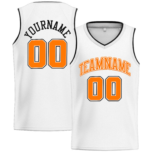 Benutzerdefinierte Authentisch Basketball Trikot Weiß-Orange-Schwarz