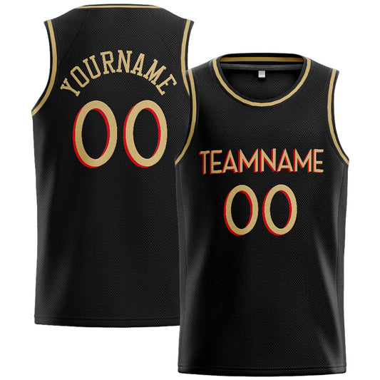 Benutzerdefinierte Authentisch Basketball Trikot Schwarz-Gold-Rot
