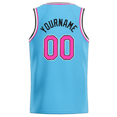 Benutzerdefinierte Authentisch Basketball Trikot Hellblau-Rosa-Weiß-Schwarz