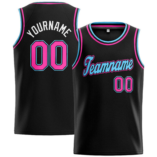 Benutzerdefinierte Authentisch Basketball Trikot Schwarz-Rosa-Hellblau