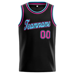 Benutzerdefinierte Authentisch Basketball Trikot Schwarz-Rosa-Hellblau