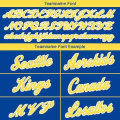 Benutzerdefinierte Authentisch Basketball Trikot Königlich- Gelb- Weiß