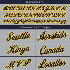 Benutzerdefinierte Authentisch Basketball Trikot Grau-Marine-Gelb