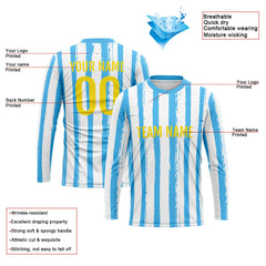 Kundenspezifisches Basketball Fußball Fußball Schießen langes T-Shirt für Erwachsene und Kinder Streifen-Hellblau