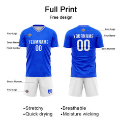 Benutzerdefinierte Fußball Trikots für Männer Frauen Personalisierte Fußball Uniformen für Erwachsene und Kind Blau-Weiß