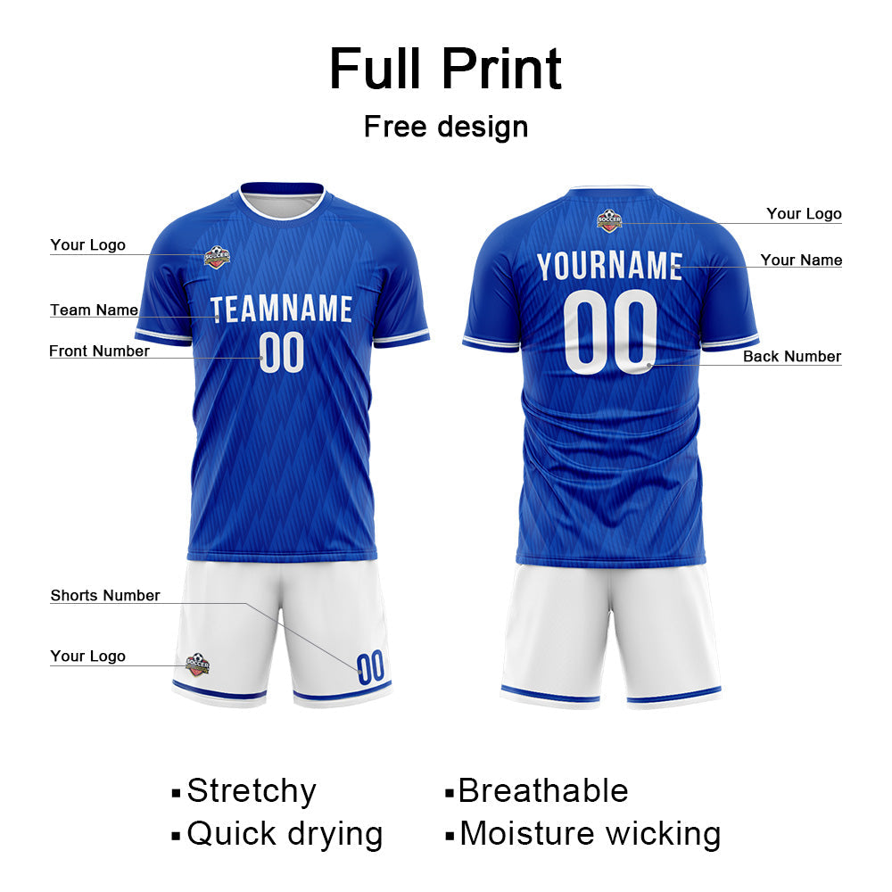 Benutzerdefinierte Fußball Trikots für Männer Frauen Personalisierte Fußball Uniformen für Erwachsene und Kind Royal-Weiß