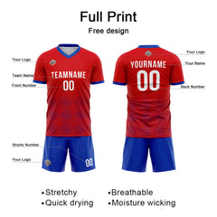 Benutzerdefinierte Fußball Trikots für Männer Frauen Personalisierte Fußball Uniformen für Erwachsene und Kind Rot-Blau