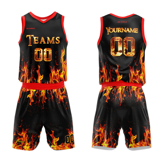 Benutzerdefinierter Flame Basketballanzug für Erwachsene und Kinder Personalisiertes Trikot