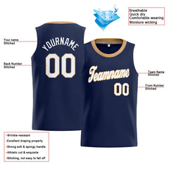 Benutzerdefinierte Authentisch Basketball Trikot Marine-Gold-Weiß