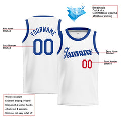 Benutzerdefinierte Authentisch Basketball Trikot Weiß- Königlich- Rot