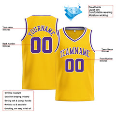 Benutzerdefinierte Authentisch Basketball Trikot Gelb-Lila-Weiß
