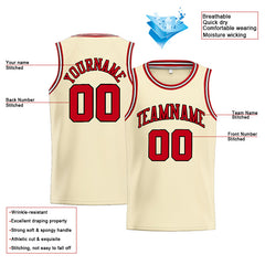 Benutzerdefinierte Authentisch Basketball Trikot Creme-Rot-Schwarz