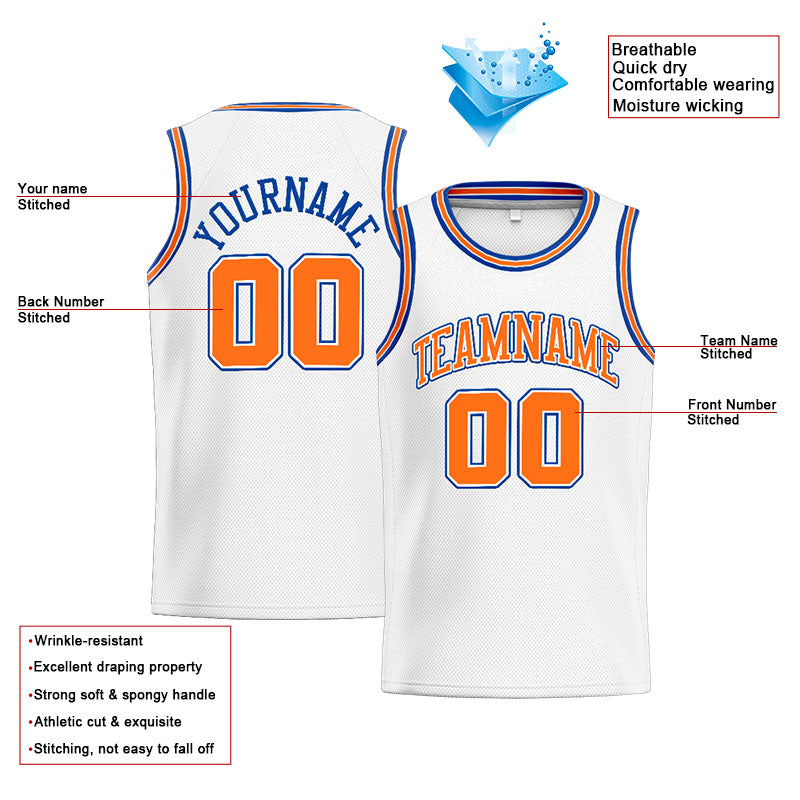 Benutzerdefinierte Authentisch Basketball Trikot Weiß-Orange- königlich