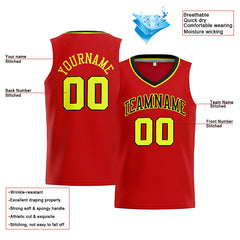 Benutzerdefinierte Authentisch Basketball Trikot Rot-Schwarz-Neongelb