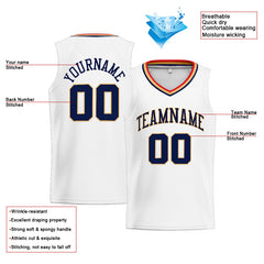 Benutzerdefinierte Authentisch Basketball Trikot Weiß-Marine-Gold-Rot
