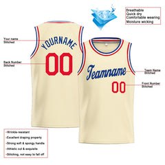 Benutzerdefinierte Authentisch Basketball Trikot Creme- Königlich- Rot