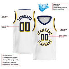 Benutzerdefinierte Authentisch Basketball Trikot Weiß-Marine-Gelb