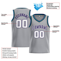 Benutzerdefinierte Authentisch Basketball Trikot Grau-Lila-Weiß