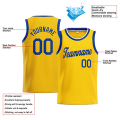 Benutzerdefinierte Authentisch Basketball Trikot Gelb- königlich -Weiß