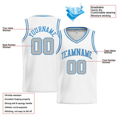 Benutzerdefinierte Authentisch Basketball Trikot Weiß-Hellblau-Hellgrau