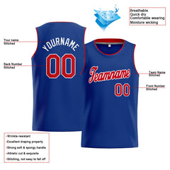 Benutzerdefinierte Authentisch Basketball Trikot Königlich- Rot- Weiß