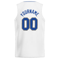 Benutzerdefinierte Authentisch Basketball Trikot Weiß- Königlich- Grau- Schwarz